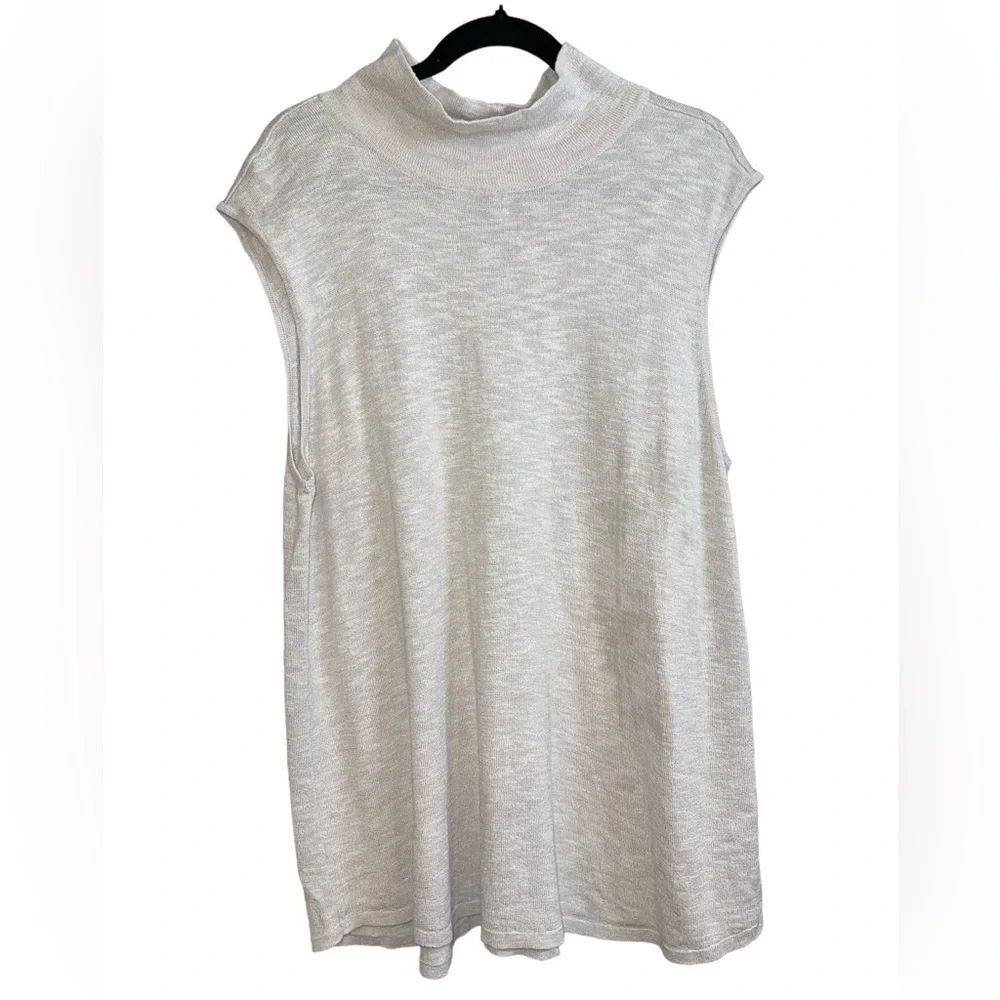 Nic + Zoe Women's Mock Neck Top Size L/XL Tan Sleeveless Knit Casual Rayon Linen - Picture 1 of 6